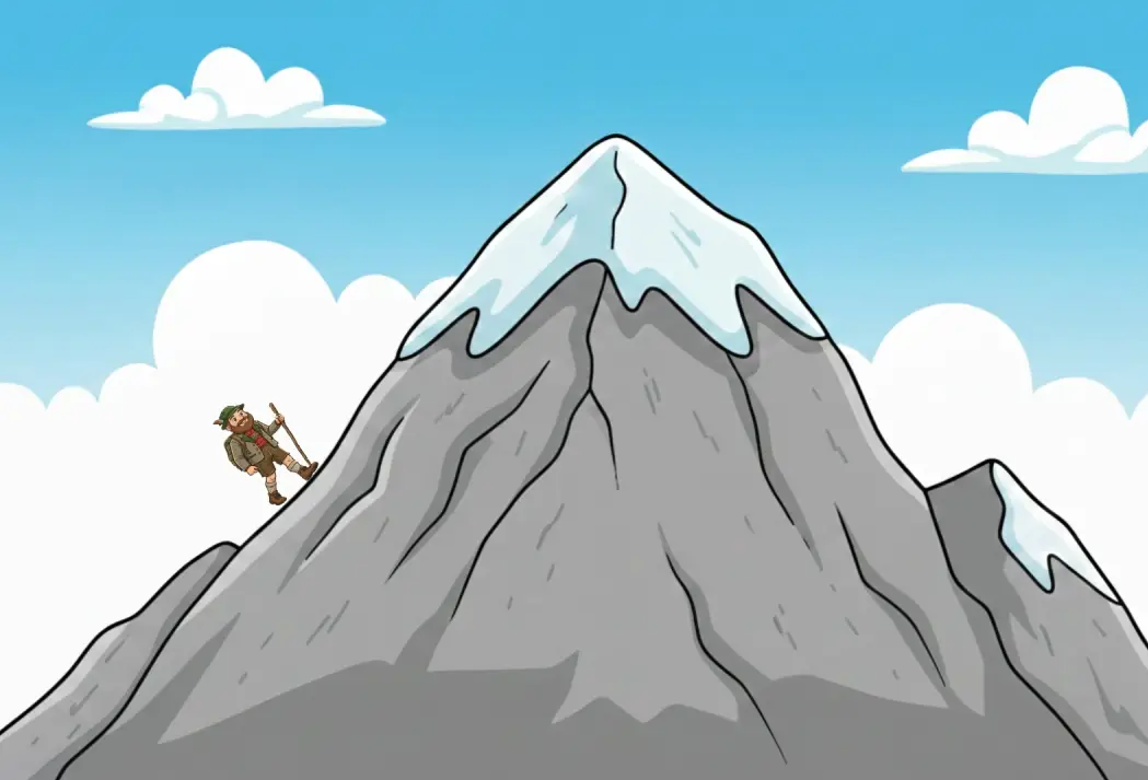 Erste Timer-Animation: Ein Bergsteiger erklimmt einen Berg